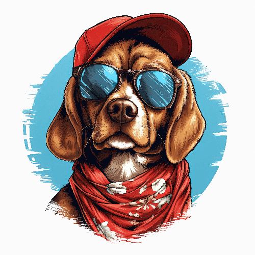 POD Design Cheerful Cartoon Dog with Red Hat and Sunglasses