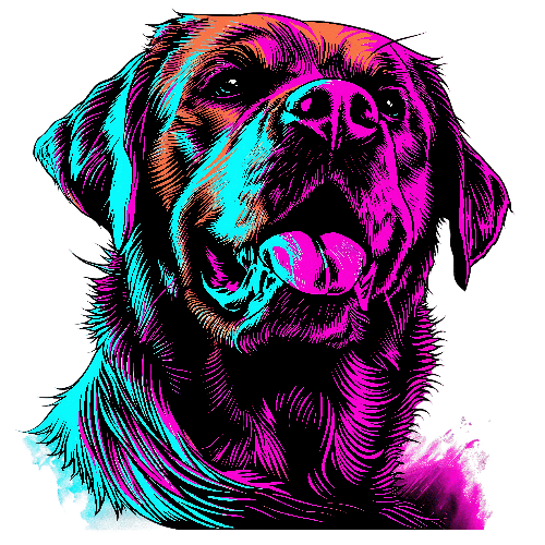 Colorful Dog Illustration with Open Mouth and Tongue Out