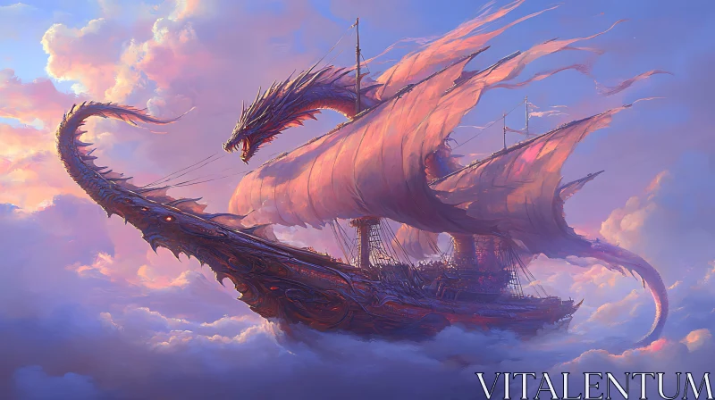 AI ART Fantasy Dragon Ship in the Clouds