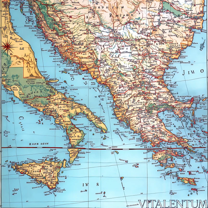 AI ART Historical Mediterranean Region Map