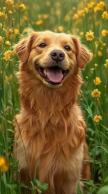 Golden Dog Among Yellow Flowers