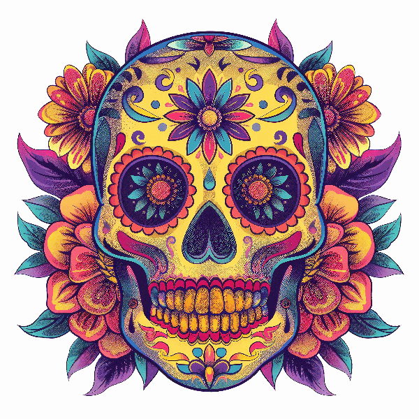 Colorful Day of the Dead Skull T-Shirt Art