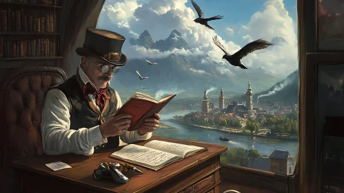 Man in Top Hat Reads by the Window