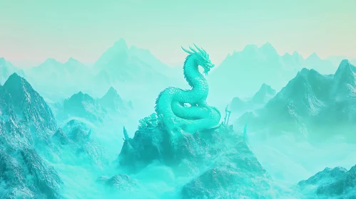 Turquoise Dragon in Mountainous Landscape