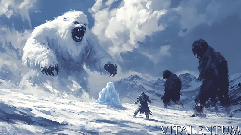 Snowy Battle with a Giant Yeti AI Image