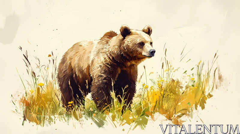 Bear Among Wildflowers Art AI Image