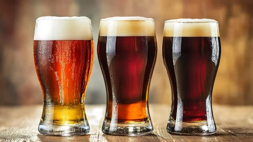 Three Beer Glasses with Frothy Tops