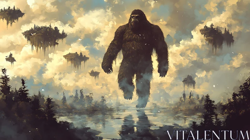 AI ART Surreal Bigfoot Striding Over Water