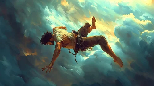 Ethereal Descent: Man Among the Clouds