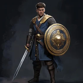 Warrior in Blue and Gold Armor