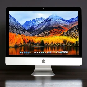IMac Showcasing Scenic Mountain and Forest Landscape
