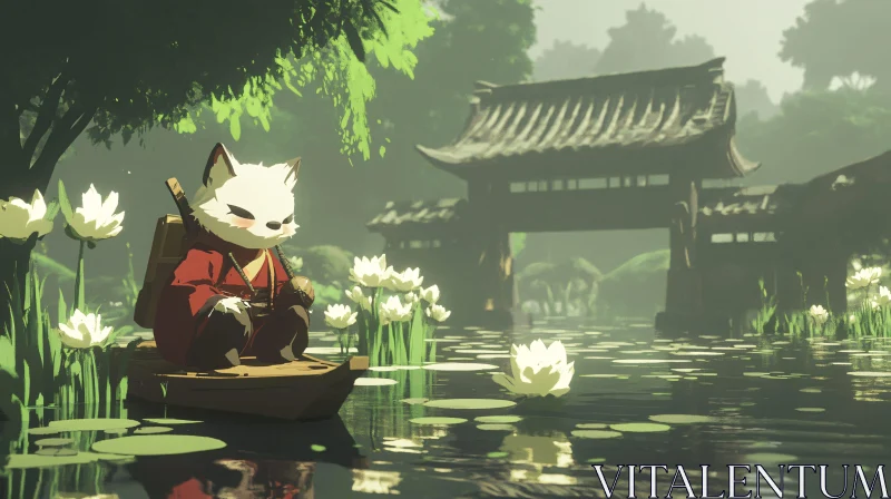 Fox and Lotus on Water AI Image