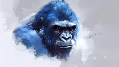 Vivid Blue Gorilla Portrait