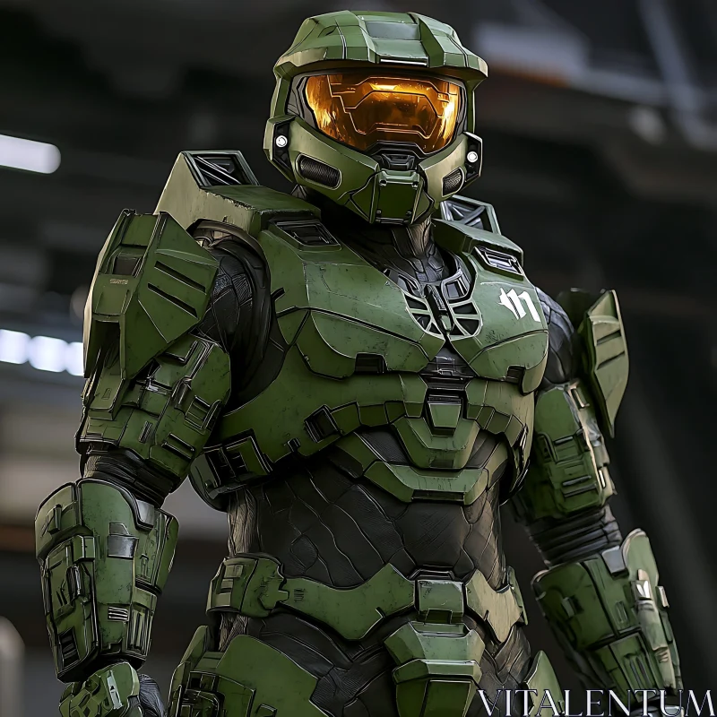 AI ART Futuristic Soldier in Green Armor