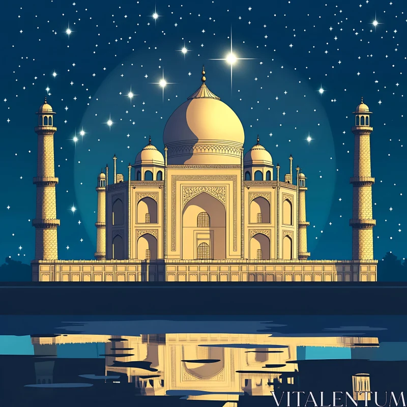 Starry Night Taj Mahal Reflection AI Image