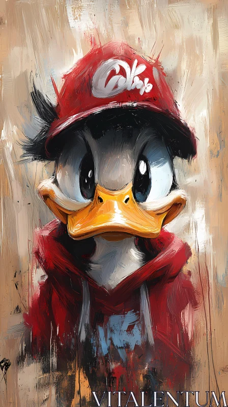 Duck Character in Hoodie and Cap AI Image