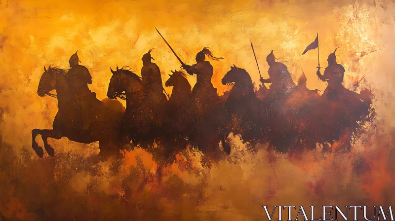 AI ART Silhouetted Horsemen in Golden Hues