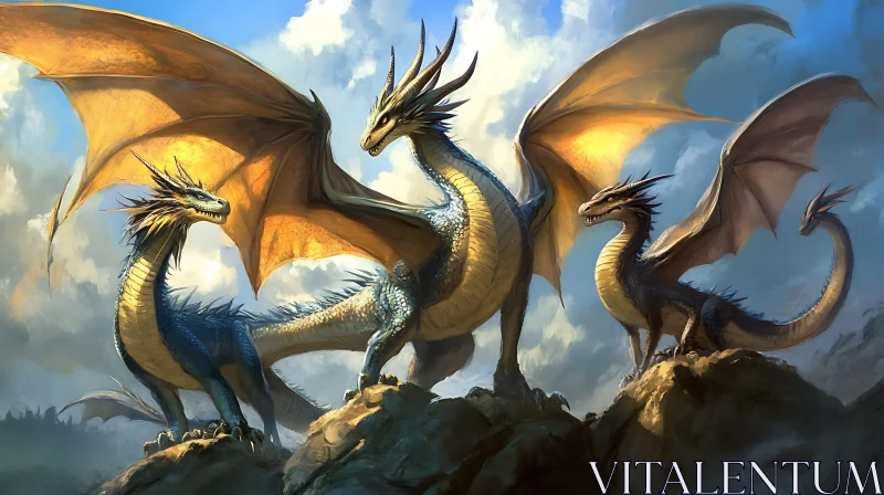 AI ART Fantasy Dragons with Spreading Wings