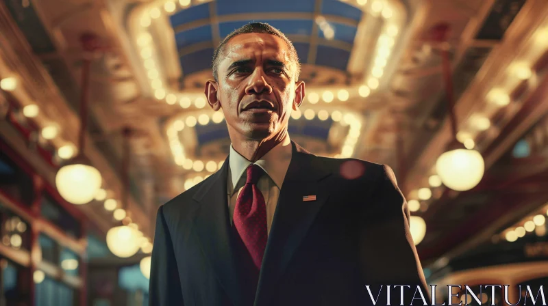 Barack Obama Under Ornate Lighting AI Image