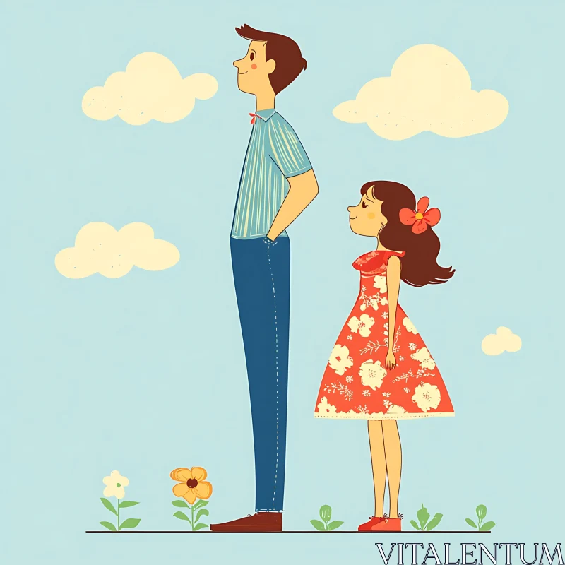 AI ART Charming Cartoon Depiction of Father and Daughter