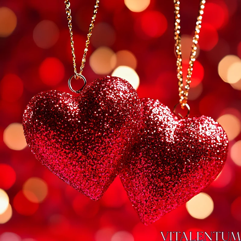 Glitter Hearts with Bokeh Background AI Image