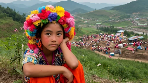 Colorful Headdress Portrait of a Young Girl