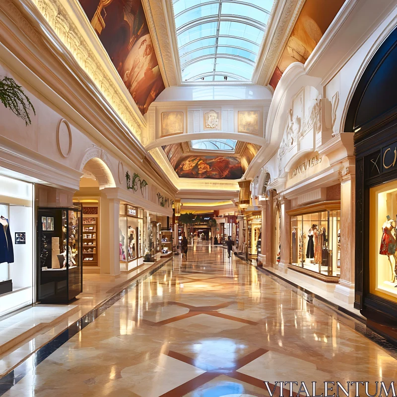 Elegant Indoor Shopping Mall with High Ceilings AI Image