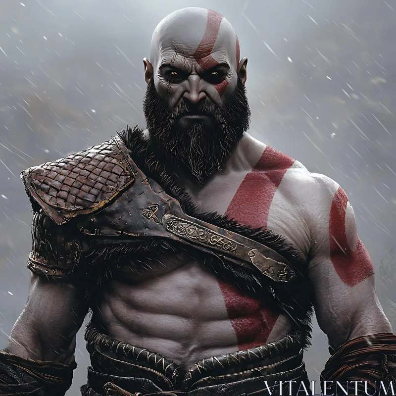 Bearded Warrior with Red Markings AI Image