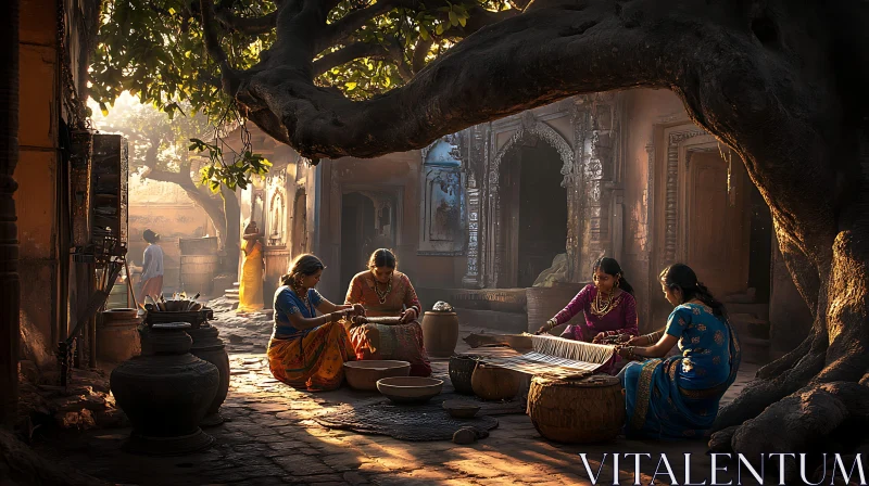 AI ART Indian Women Weaving Under Sunlight