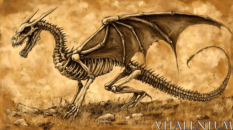 AI ART Skeletal Dragon on Field