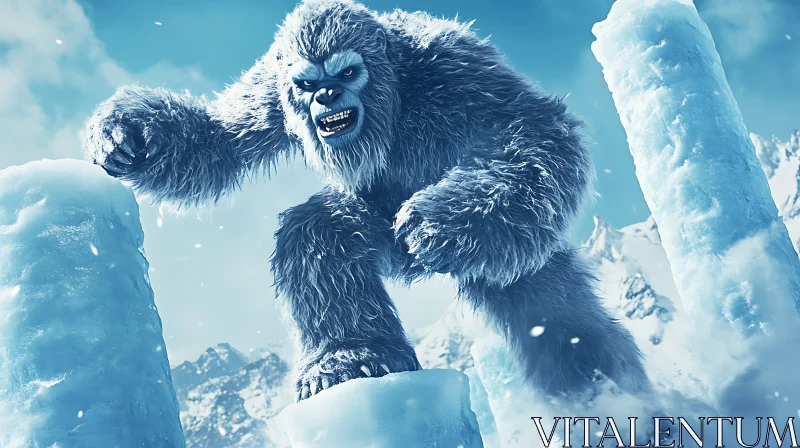 Abominable Snowman in Frozen Landscape AI Image