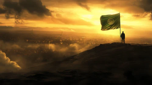 Hilltop Flag at Sunset