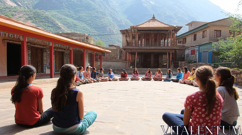 AI ART Group Meditation Amidst Ancient Architecture