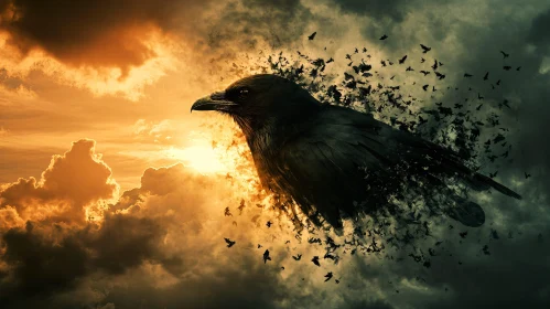 Dissolving Raven: A Sunset Avian Metamorphosis