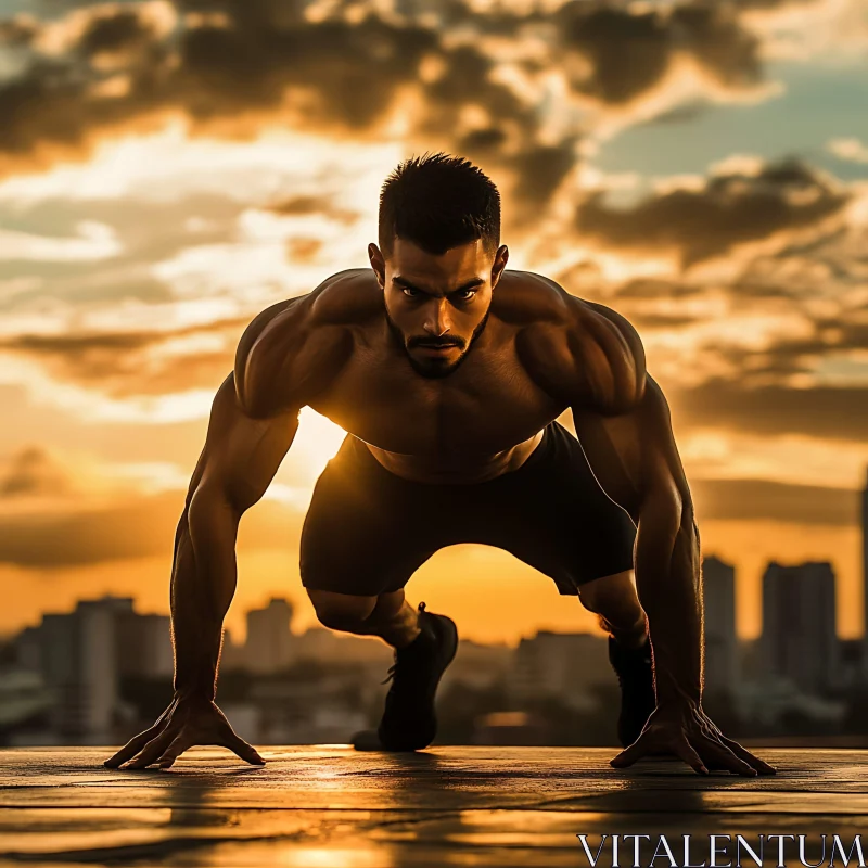 Athlete Preparing for Race at Dusk AI Image