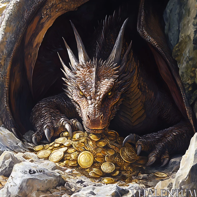 AI ART Golden Dragon in Cave