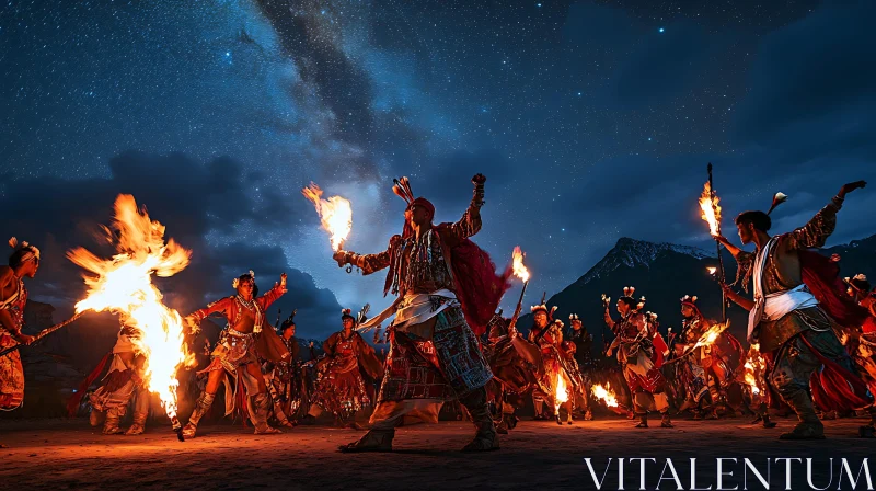 Cultural Fire Dance at Night AI Image