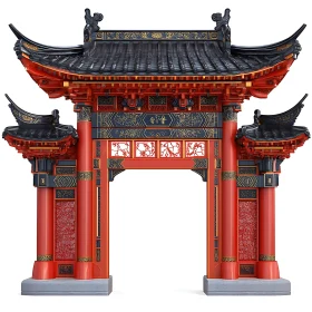 Detailed Asian Entrance with Gold Accents
