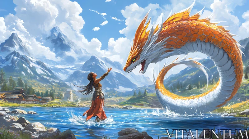 AI ART Woman and Dragon by Serene Lake