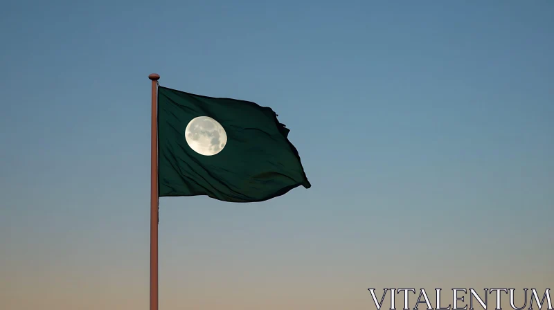 AI ART Green Flag with Moon Cutout