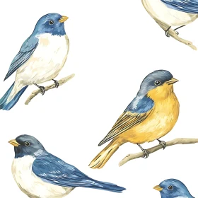 Charming Bird Illustration with Blue and Yellow Accents