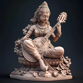 Serene Goddess Playing Music Sculpture Art