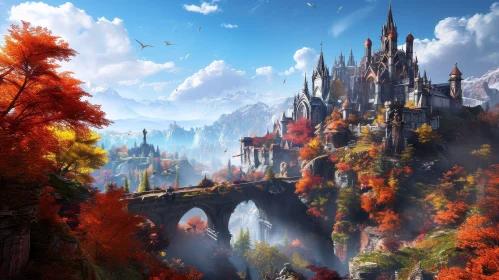 Enchanting Castle Landscape: Autumn Forest and River