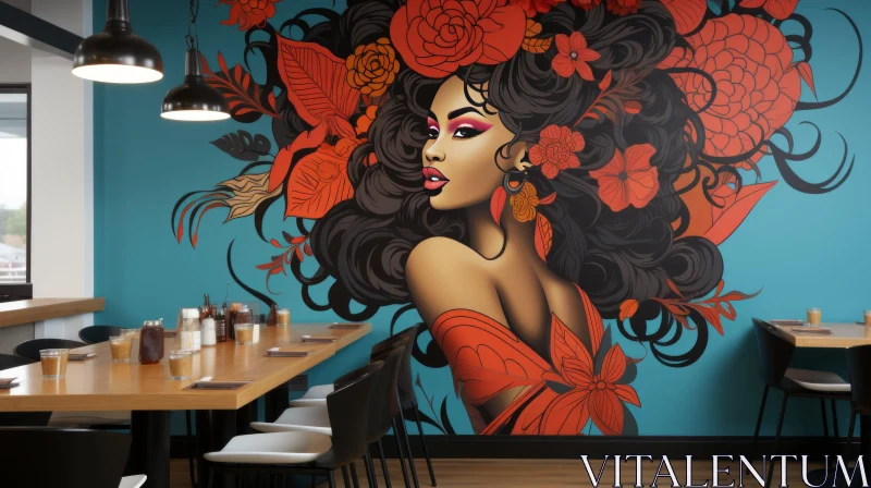 Exotic Wall Mural of a Woman in a Restaurant AI Image