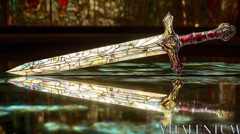 Intricate Glass Sword Reflection Art AI Image