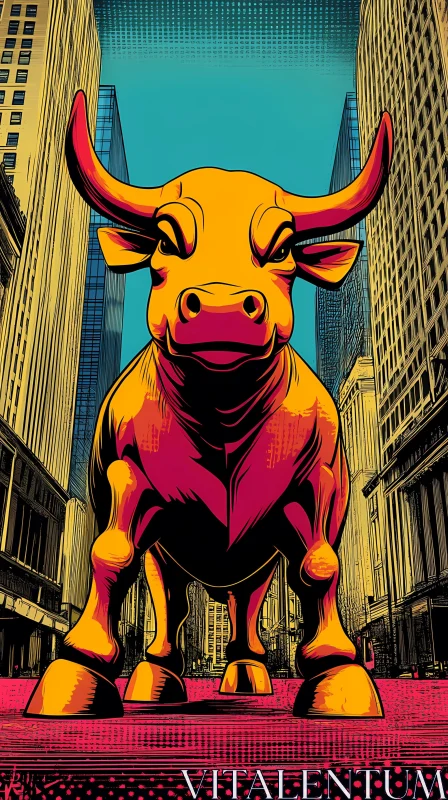 Pop Art Bull in Modern City AI Image