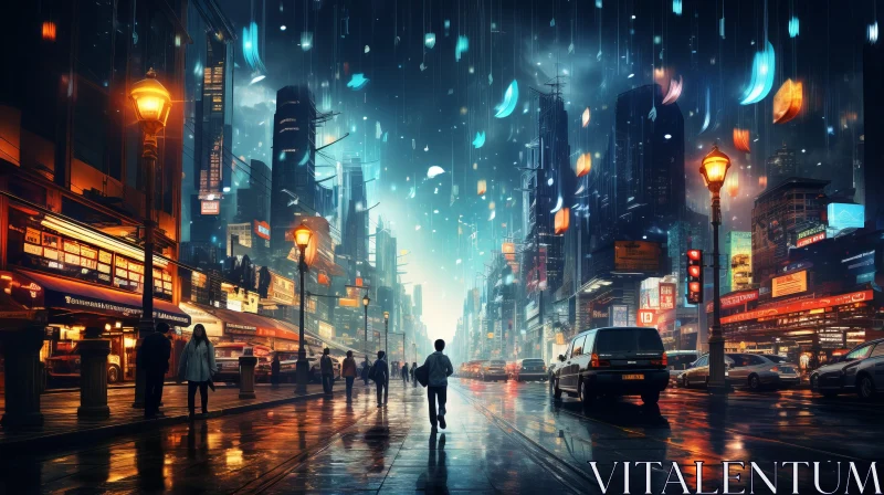 Futuristic Cityscape on a Rainy Night - Surreal Art AI Image
