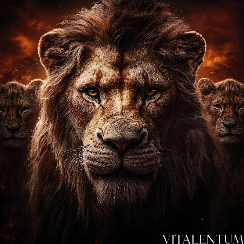 Lion and Cubs Portrait AI Image