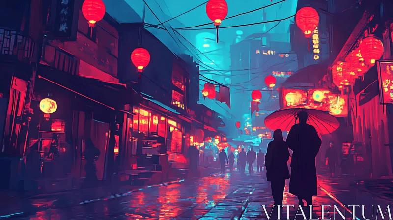 Urban Night with Lanterns AI Image