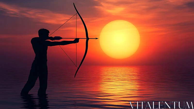 AI ART Sunset Archer Silhouette in Water